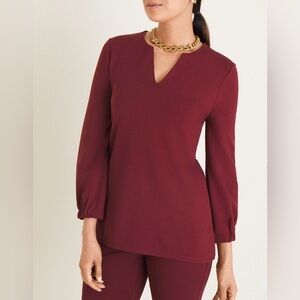 Chico’s Women‎ Size 2 US Size Large Red Burgundy 3/4 Sleeve Notch Neckline